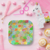 Aster & Coneの花と熱帯離れの水彩 ペーパープレート (パーティー)