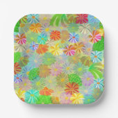 Aster & Coneの花と熱帯離れの水彩 ペーパープレート (正面)