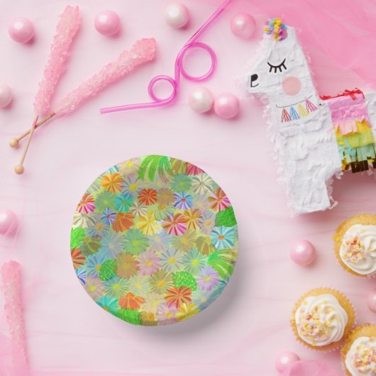 Aster & Coneの花と熱帯離れの水彩 ペーパーボウル (パーティー)