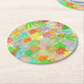 Aster & Coneの花と熱帯離れの水彩 ラウンドペーパーコースター (アングル)