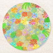 Aster & Coneの花と熱帯離れの水彩 ラウンドペーパーコースター (正面)