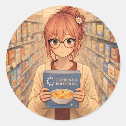 Aster™ Currently Buffering Round Sticker Cute Aest ラウンドシール (正面)