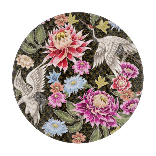 Asters Crane：シームレ色彩の鮮やかスな日本のスタイル カッティングボード (正面)