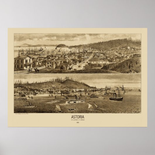 Astoria Oregon Panoramic Map 1883  ポスター (正面)