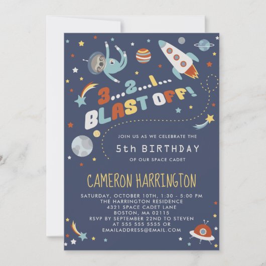 Astroの怠惰-宇宙の子供の誕生日のパーティー 招待状 (正面)