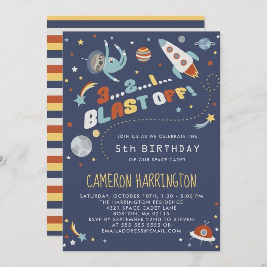 Astroの怠惰-宇宙の子供の誕生日のパーティー 招待状 (正面/裏面)