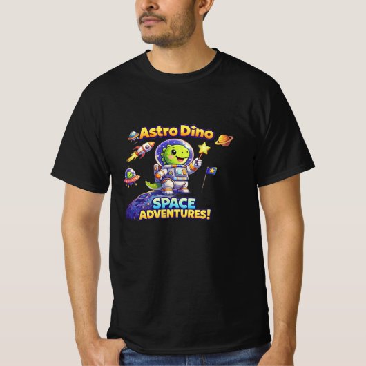 Astro Dino - かわいい宇宙の冒険 幼稚園Tシャツ Tシャツ (正面)