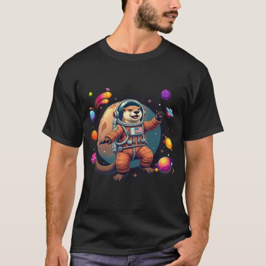 Astro-Otter: かわいいカワウソの宇宙飛行士が探検する Tシャツ (正面)