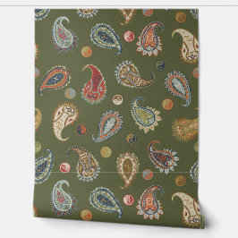 Astro Paisley & Yin Yang Dots Olive Red Orange 壁紙