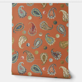 Astro Paisley & Yin Yang Dots Orange Olive Cobalt 壁紙