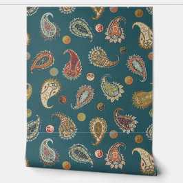  Astro Paisley & Yin Yang Dots Teal Orange Olive 壁紙