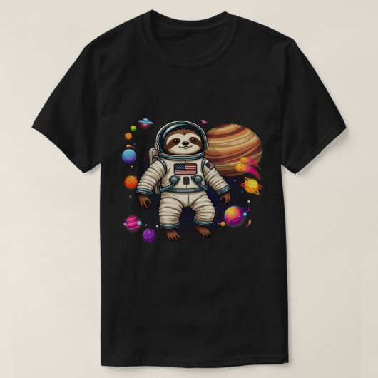 Astro-Sloth: かわいいナマケモノの宇宙飛行士が宇宙を探索 Tシャツ (デザイン正面)