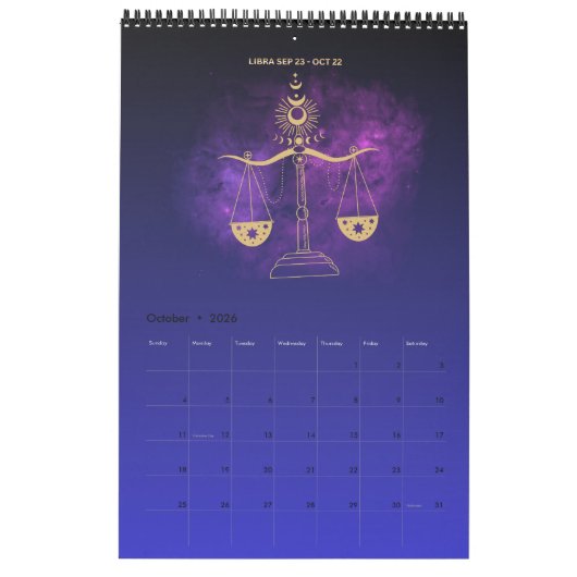 Astrology 2026 wall Calendar カレンダー (10月 2026)
