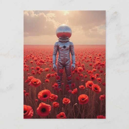 Astronaunt in Red Poppy Flowers ポストカード (正面)