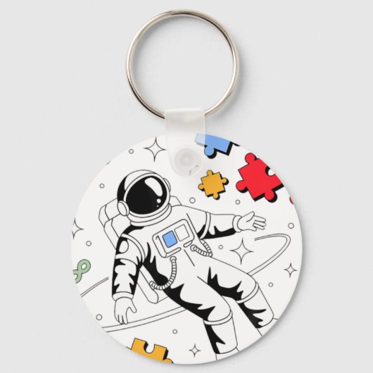 Astronaut Autism Awareness Puzzl キーホルダー (正面)