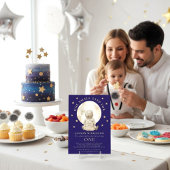 Astronaut Baby Moon First Birthday Navy Stars 招待状