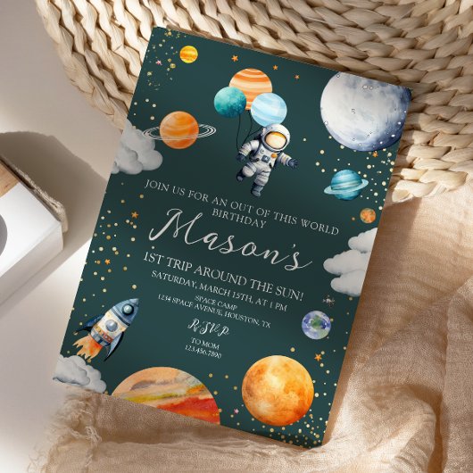 Astronaut Balloon Planets 1st Trip Around the Sun 招待状