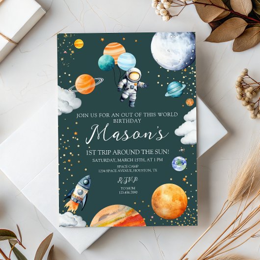 Astronaut Balloon Planets 1st Trip Around the Sun 招待状