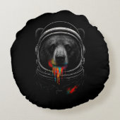 Astronaut Bear with Neon Paint Drips Cosmic Animal ラウンドクッション (裏面)