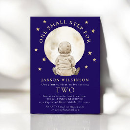 Astronaut Boy Moon Star Watercolor Second Birthday 招待状