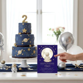 Astronaut Boy Moon Star Watercolor Second Birthday 招待状