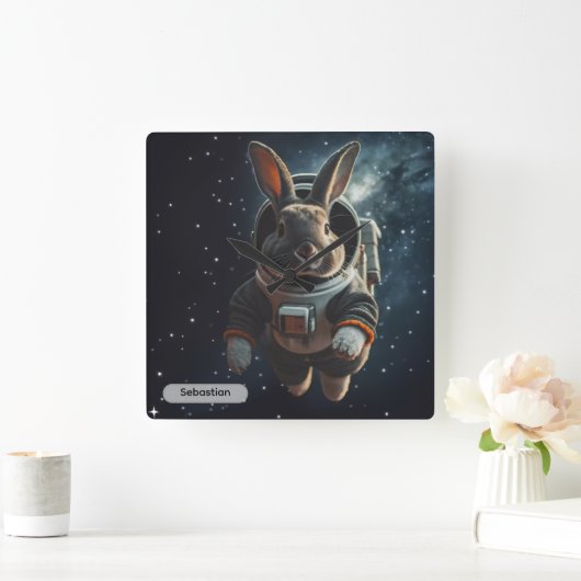 Astronaut Bunny Space Surreal Animal Custom スクエア壁時計 (ホーム)