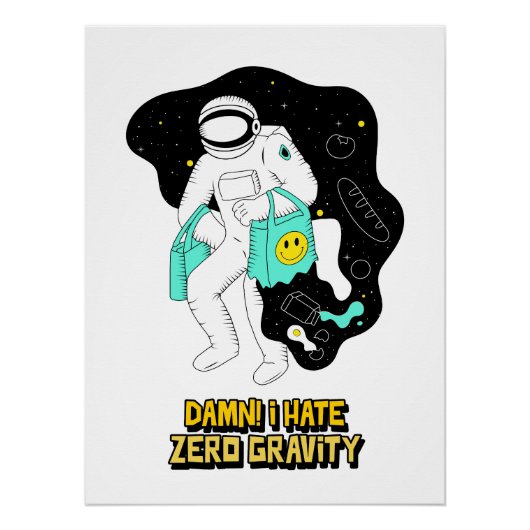 Astronaut Cartoon | Retro Space Wall Art Print ポスター (正面)