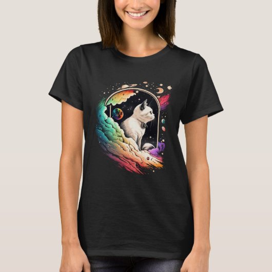 Astronaut Cat or  Space Cat on Galaxy Cat   4 Tシャツ (正面)