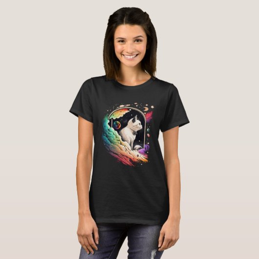 Astronaut Cat or  Space Cat on Galaxy Cat   4 Tシャツ (正面フル)