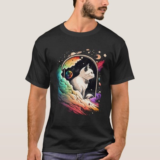 Astronaut Cat or  Space Cat on Galaxy Cat   4 Tシャツ (正面)