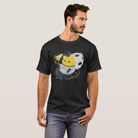 Astronaut Cat Or  Space Cat On Galaxy Kitten Tシャツ (正面フル)