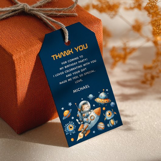 Astronaut Cat Outer Space 1st Birthday Thank You  ギフトタグ