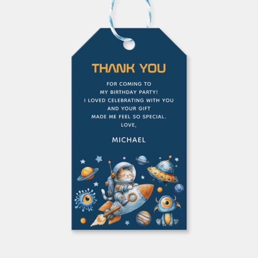 Astronaut Cat Outer Space 1st Birthday Thank You  ギフトタグ (正面)