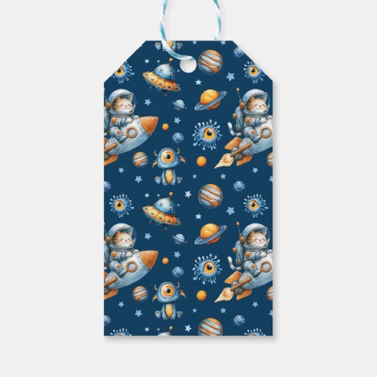 Astronaut Cat Outer Space 1st Birthday Thank You ギフトタグ (裏面)