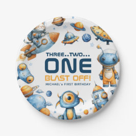 Astronaut Cat Outer Space Blast Off 1st Birthday  ペーパープレート