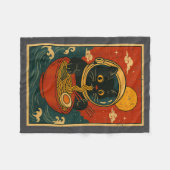 Astronaut Cat Ramen Japanese Graphic Tees Men Wome フリースブランケット (正面(横))