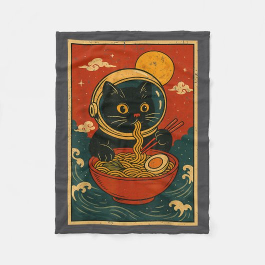 Astronaut Cat Ramen Japanese Graphic Tees Men Wome フリースブランケット (正面)