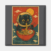 Astronaut Cat Ramen Japanese Graphic Tees Men Wome マグネット (正面)