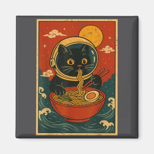 Astronaut Cat Ramen Japanese Graphic Tees Men Wome マグネット (正面)