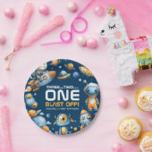 Astronaut Cat Space Rocket Blast Off 1st Birthday  ペーパープレート (パーティー)