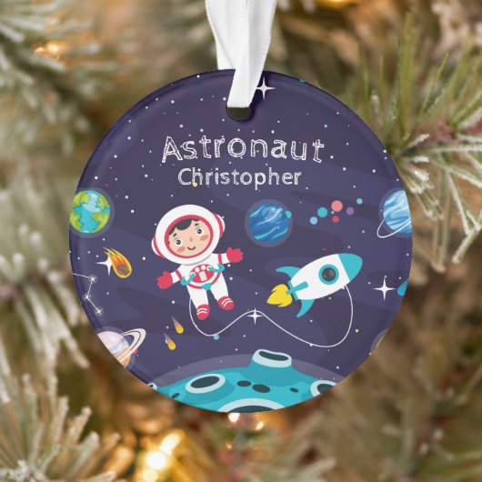 Astronaut child on the moon, monogrammed name オーナメント (ツリー)