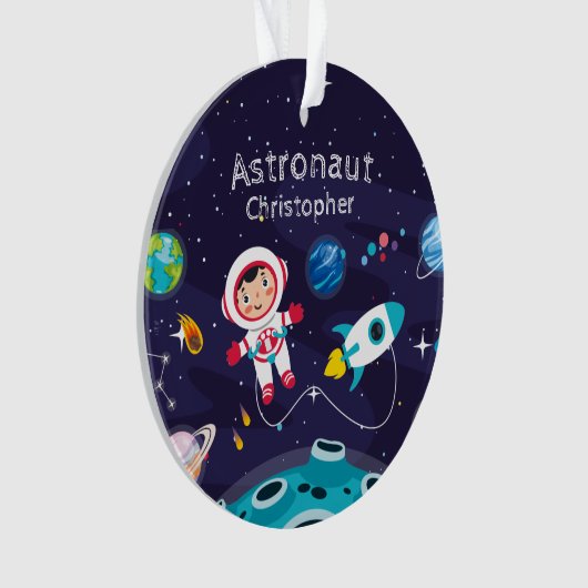 Astronaut child on the moon, monogrammed name オーナメント (正面)