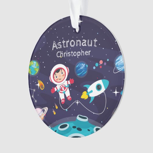Astronaut child on the moon, monogrammed name オーナメント (正面)