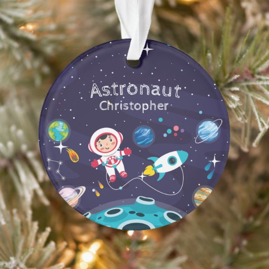 Astronaut child on the moon, monogrammed name オーナメント (ツリー)