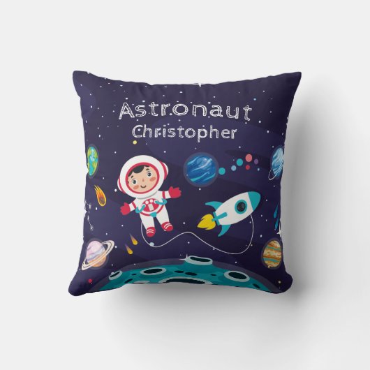 Astronaut child on the moon, monogrammed name クッション (裏面)