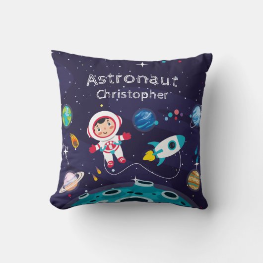 Astronaut child on the moon, monogrammed name クッション (正面)
