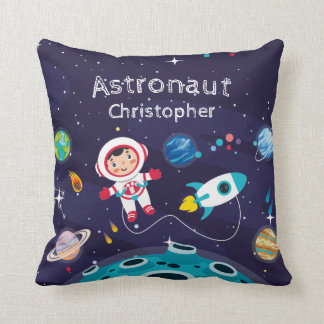 Astronaut child on the moon, monogrammed name クッション