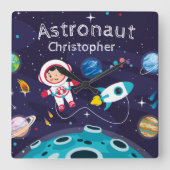 Astronaut child on the moon, monogrammed name スクエア壁時計 (正面)