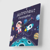 Astronaut child on the moon, monogrammed name スクエア壁時計 (傾斜)