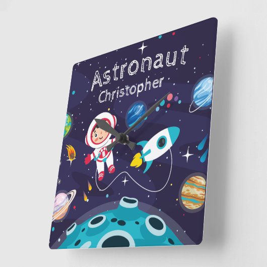 Astronaut child on the moon, monogrammed name スクエア壁時計 (傾斜)